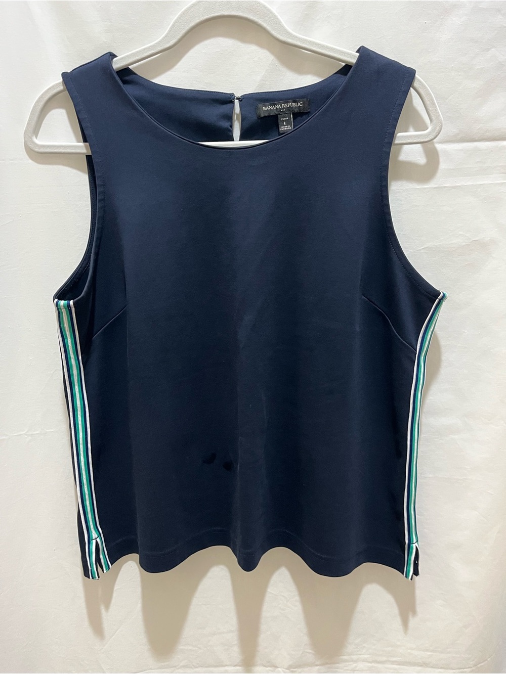 Banana Republic Navy Tank with Green & White Side Stripes Large